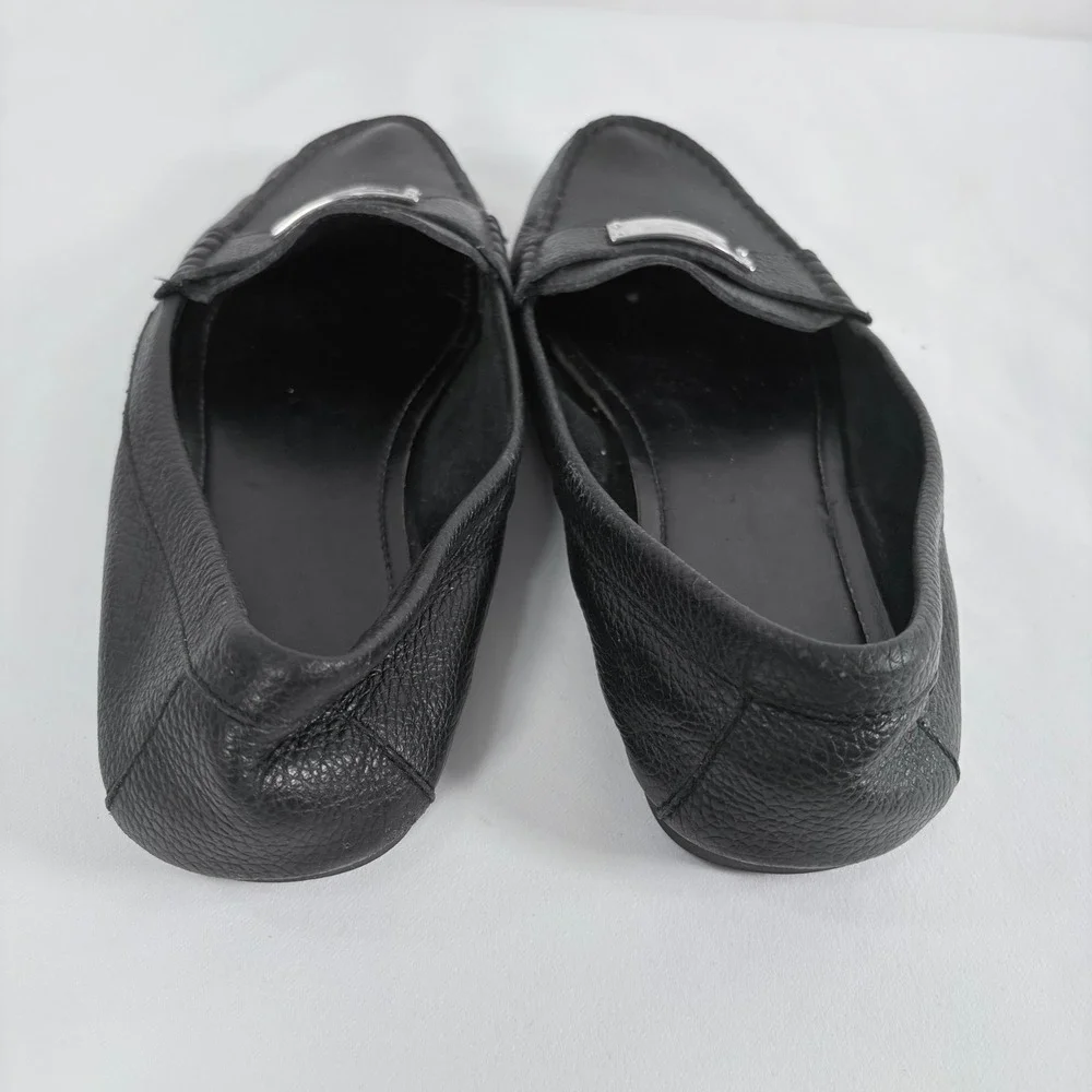 Coach Fredrica Loafers Black Pebble Leather Silver Logo Driving Mocs Women Sz 7B